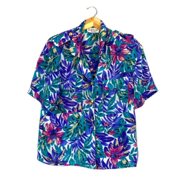 Women's Vintage Jordan Floral Button Front Blouse 12 - Picture 1 of 6